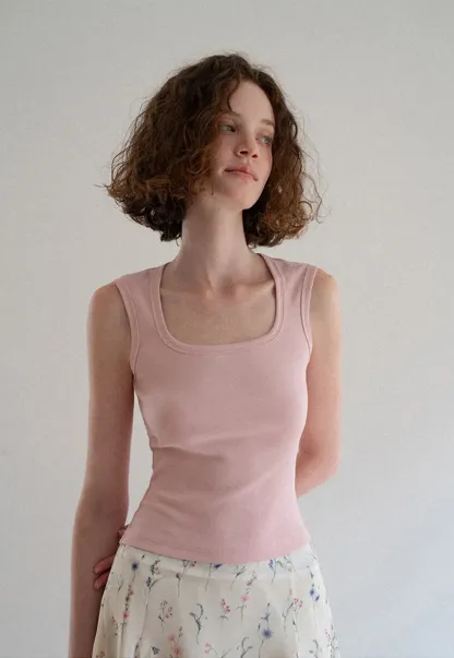 Square Neck Ribbed Knit Tank Top