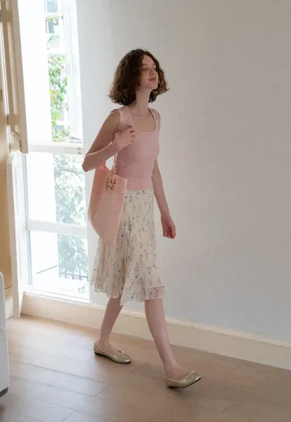 Square Neck Ribbed Knit Tank Top