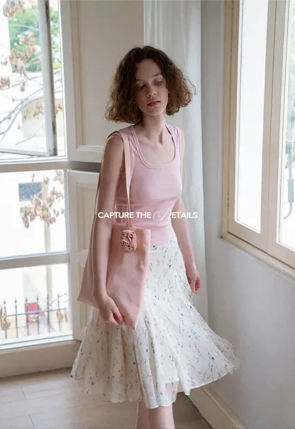 Square Neck Ribbed Knit Tank Top