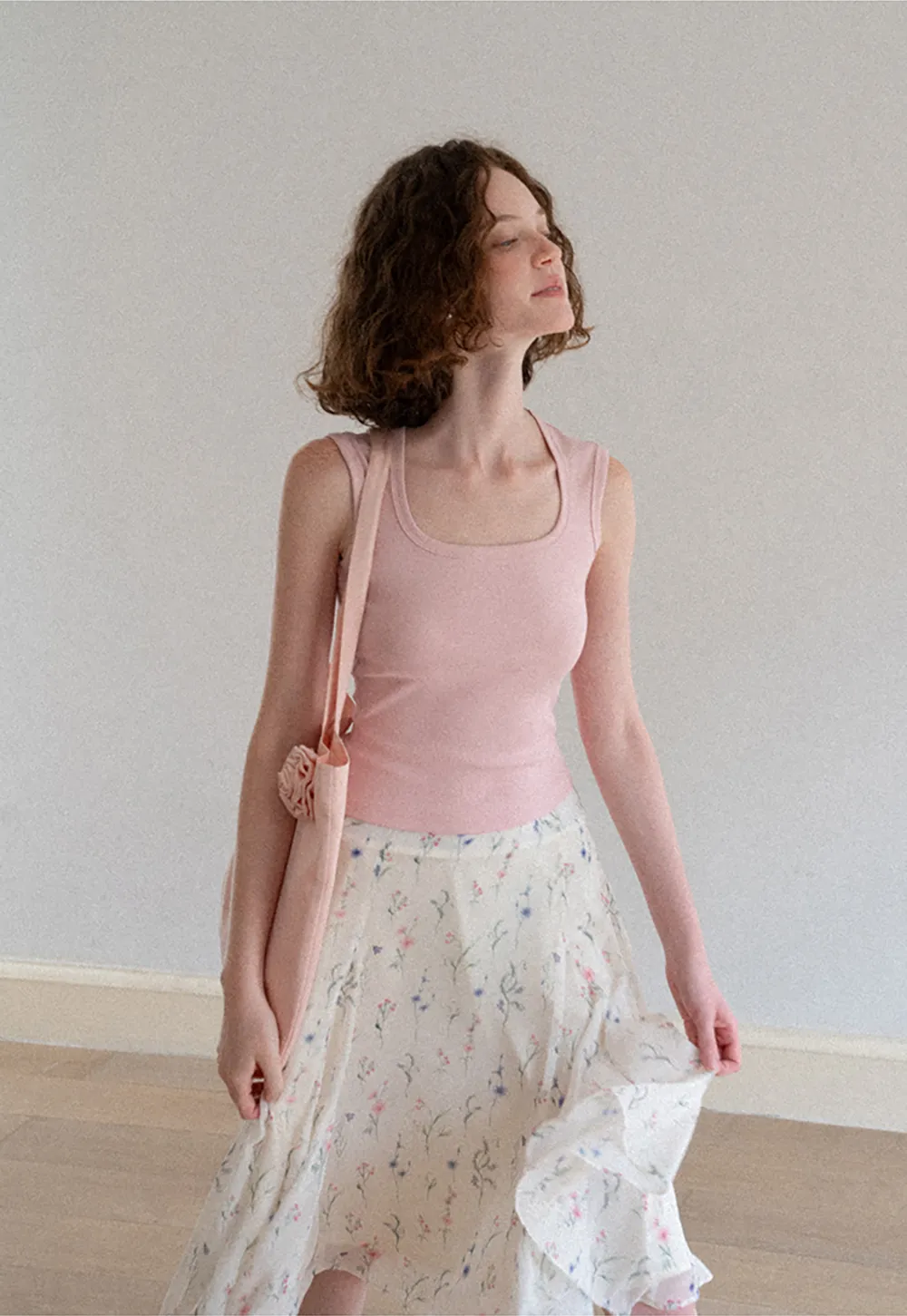 Square Neck Ribbed Knit Tank Top