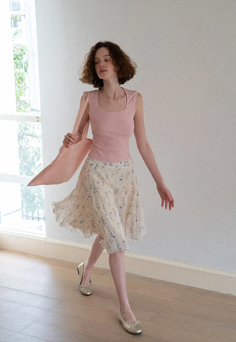 Square Neck Ribbed Knit Tank Top