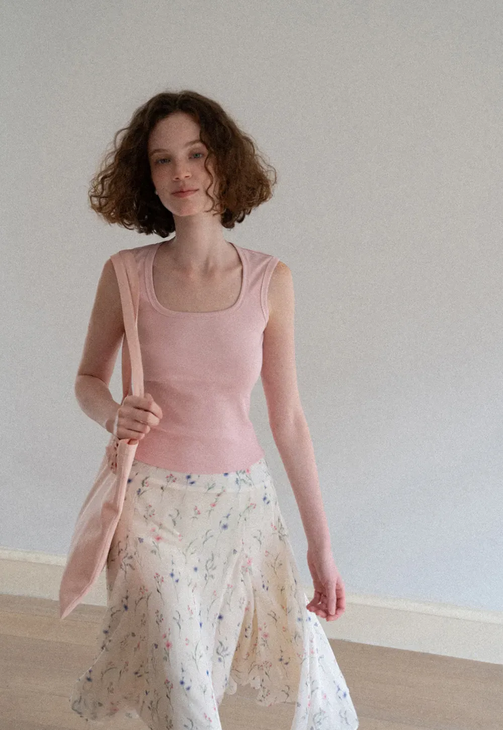 Square Neck Ribbed Knit Tank Top