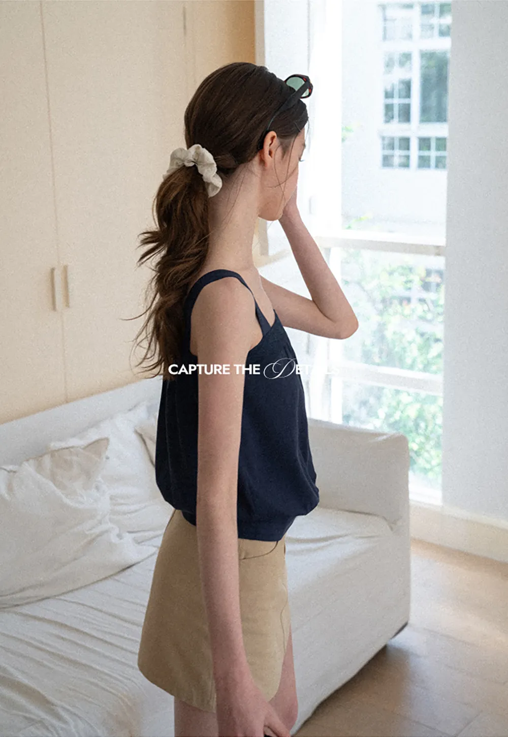 Square Neck Strappy Tank Top with Gathered Bust Detail