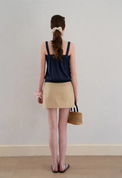 Square Neck Strappy Tank Top with Gathered Bust Detail