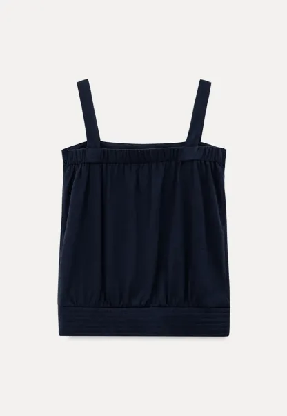 Square Neck Strappy Tank Top with Gathered Bust Detail