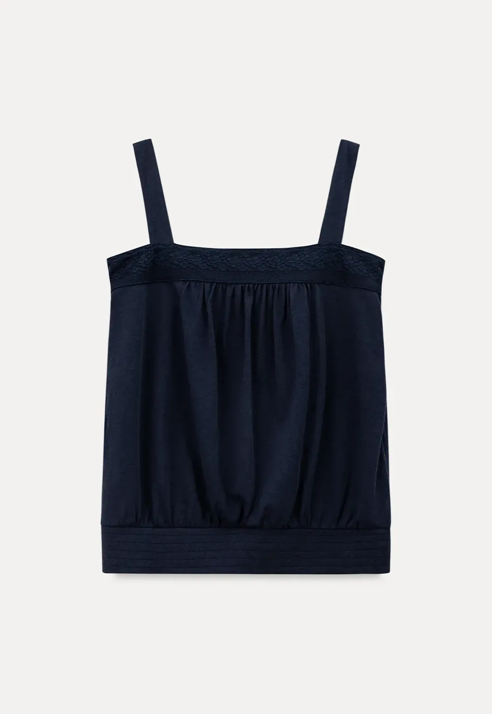 Square Neck Strappy Tank Top with Gathered Bust Detail