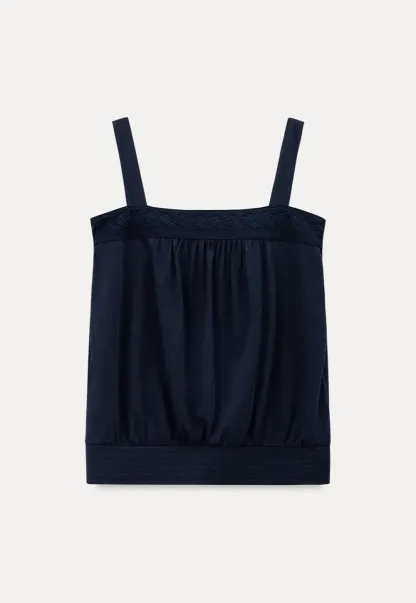 Square Neck Strappy Tank Top with Gathered Bust Detail