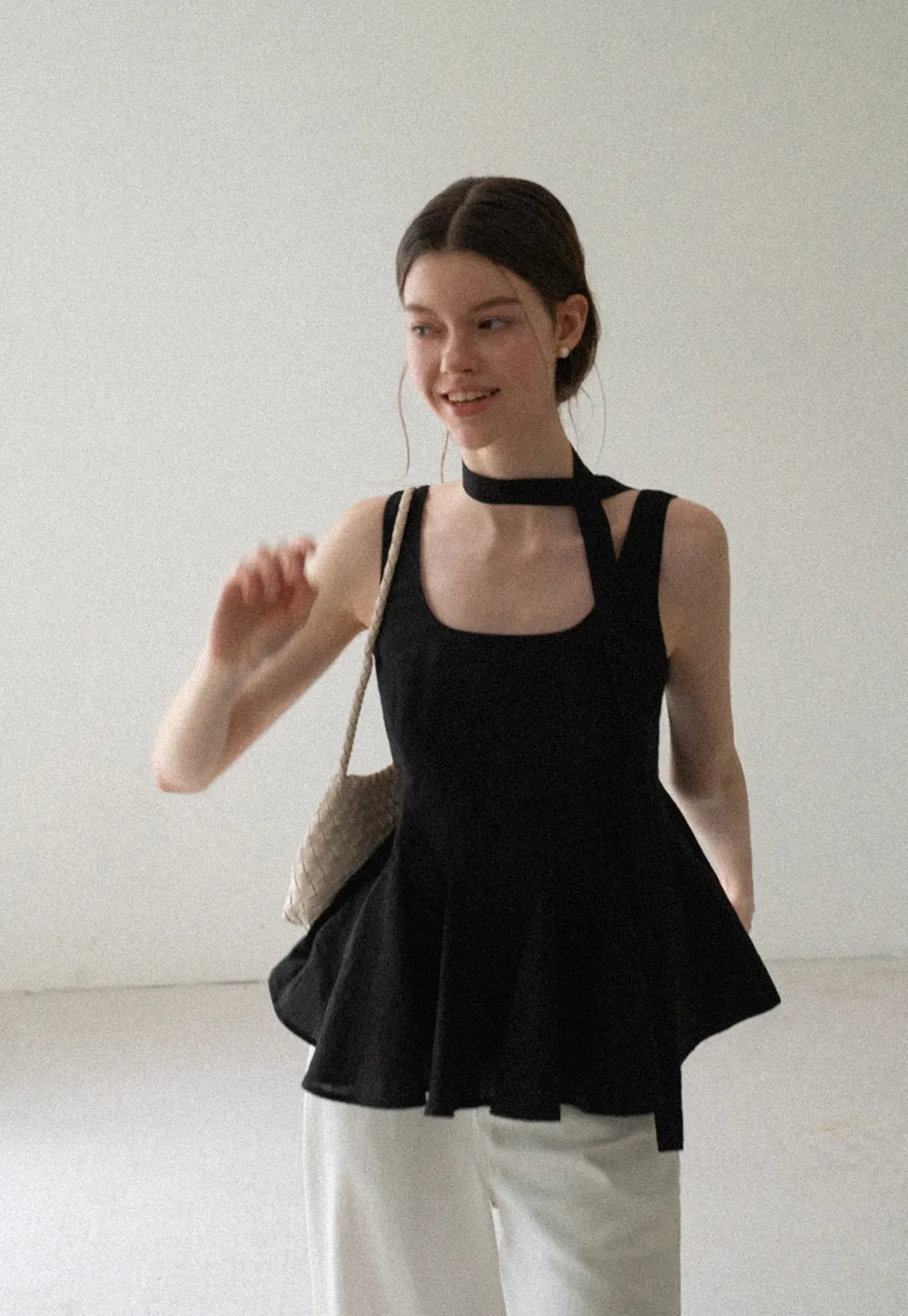 Choker Neckline Pleated Sleeveless Top