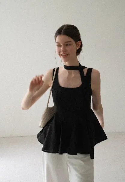 Choker Neckline Pleated Sleeveless Top