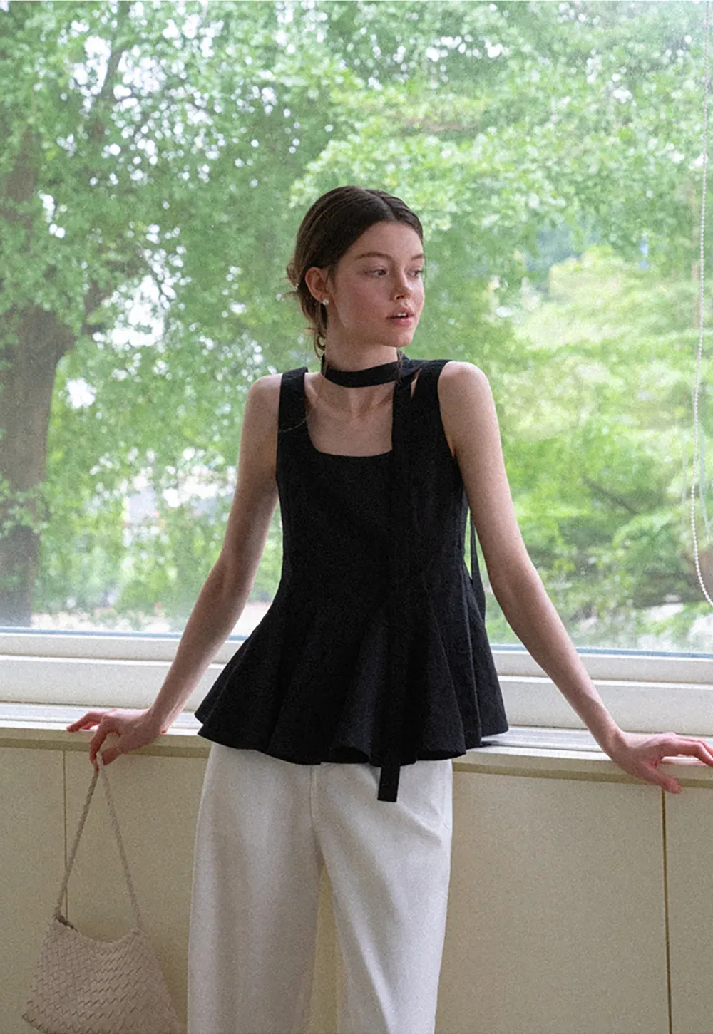 Choker Neckline Pleated Sleeveless Top