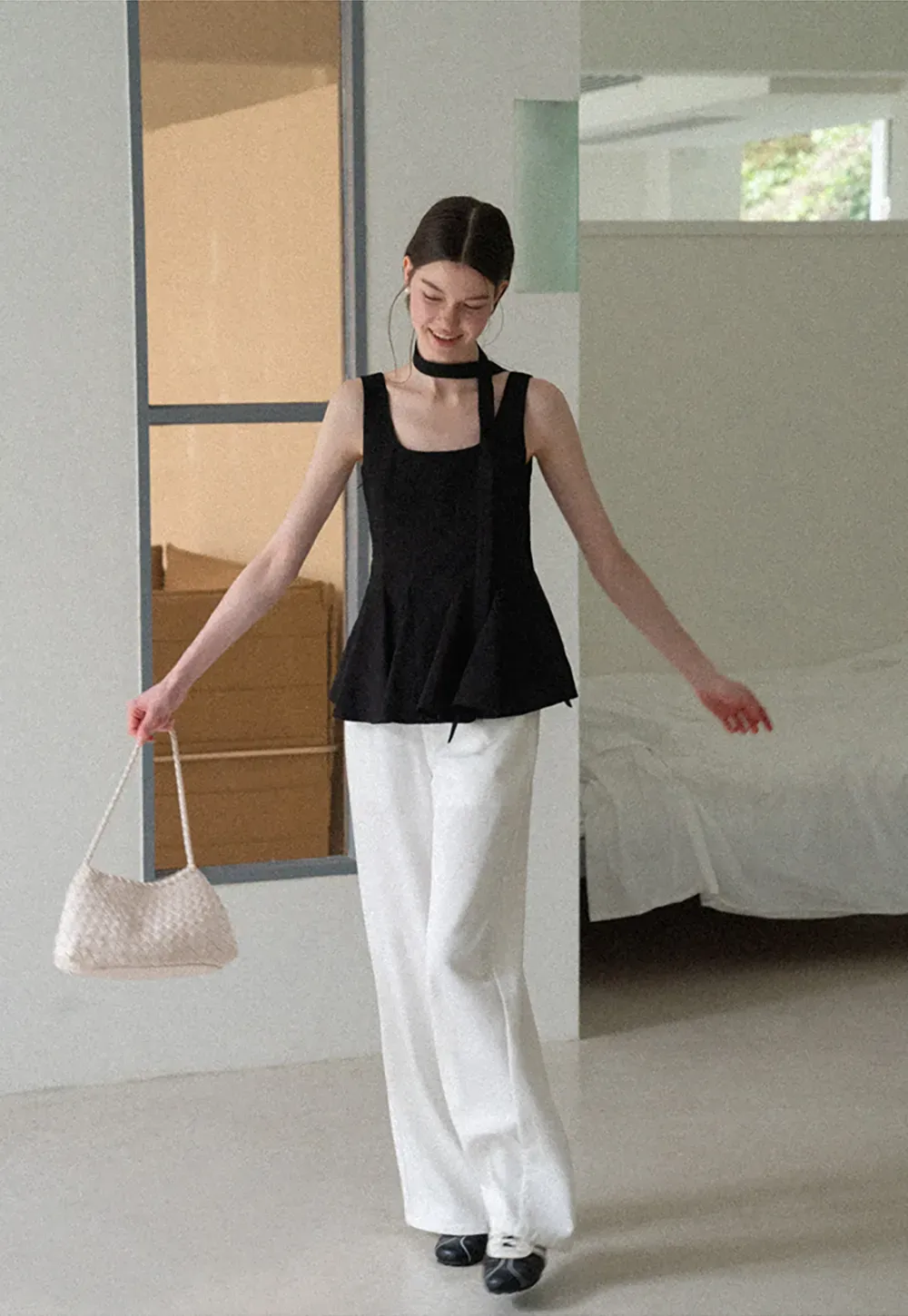 Choker Neckline Pleated Sleeveless Top