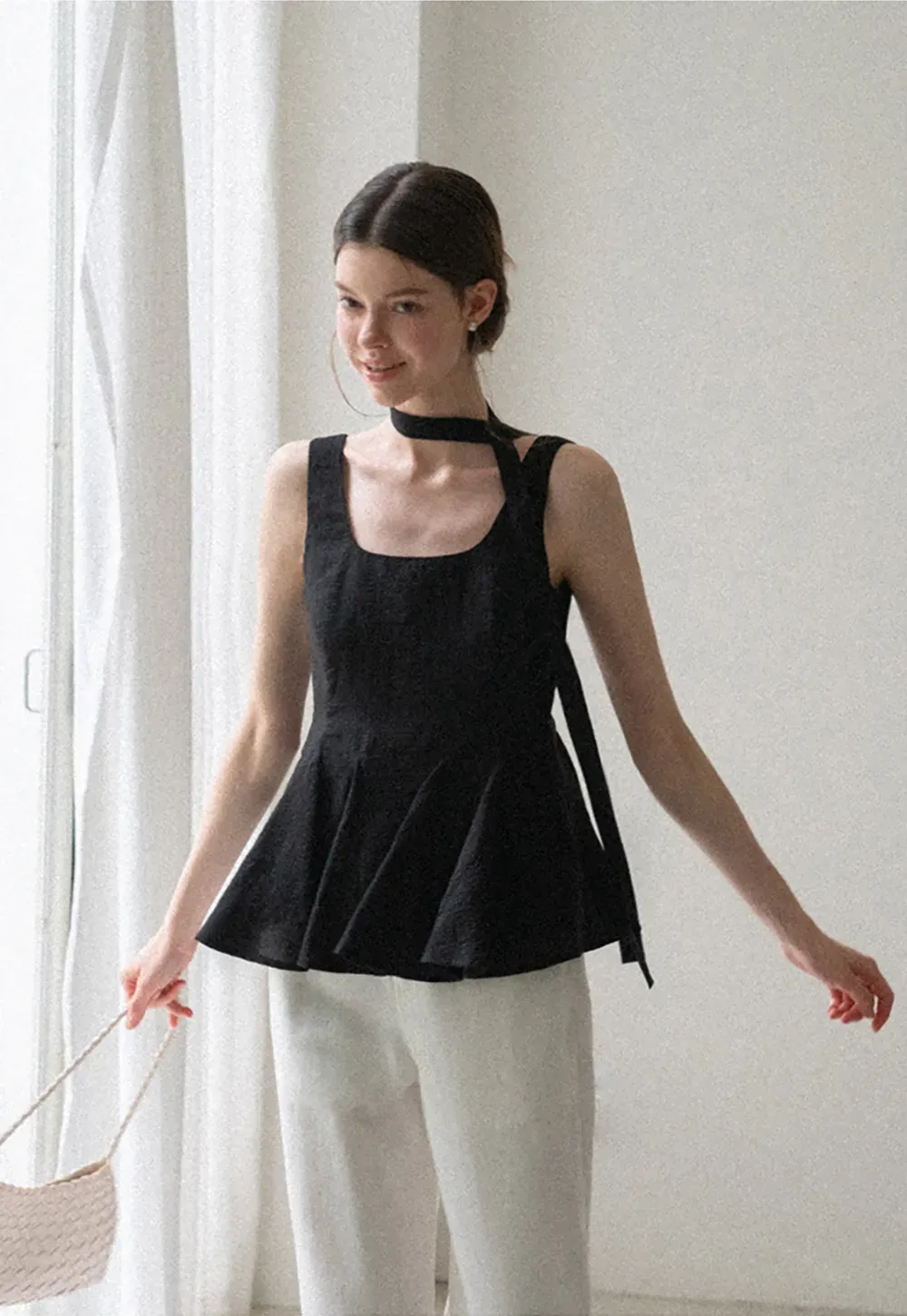 Choker Neckline Pleated Sleeveless Top
