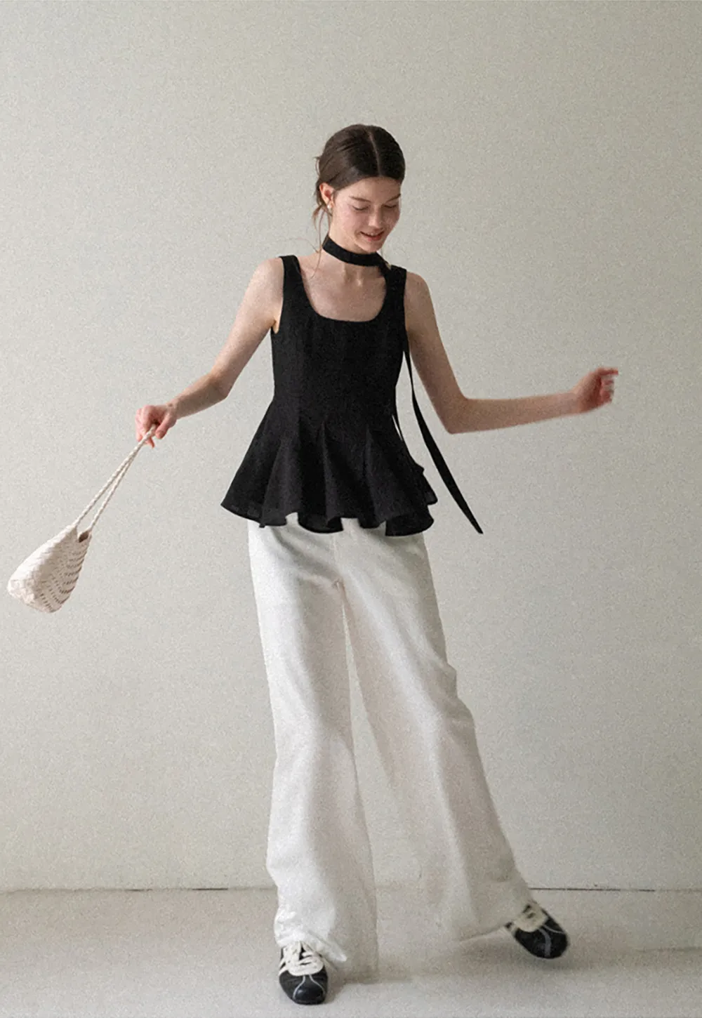 Choker Neckline Pleated Sleeveless Top