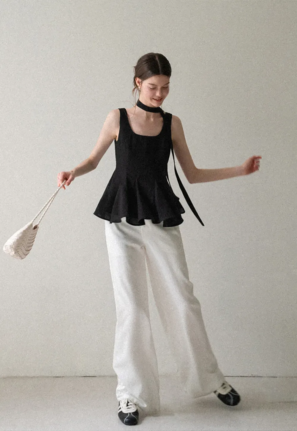 Choker Neckline Pleated Sleeveless Top