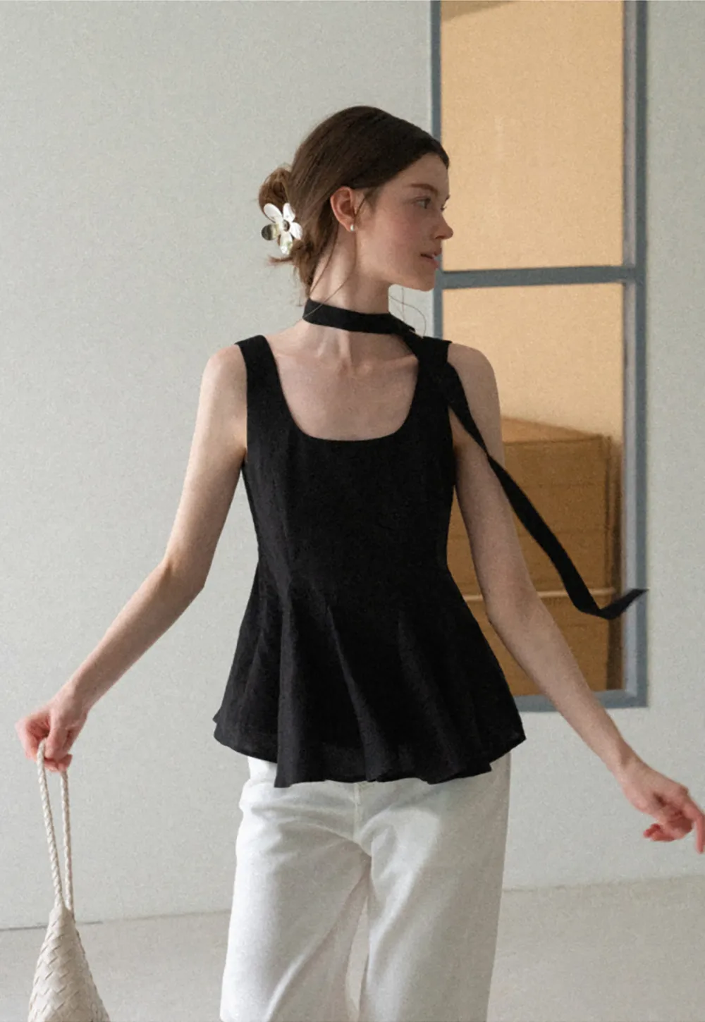 Choker Neckline Pleated Sleeveless Top