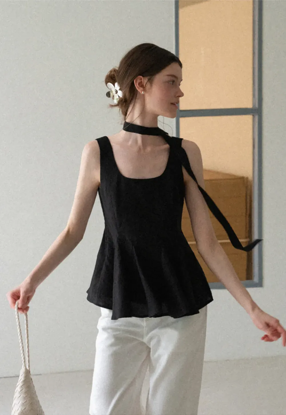 Choker Neckline Pleated Sleeveless Top