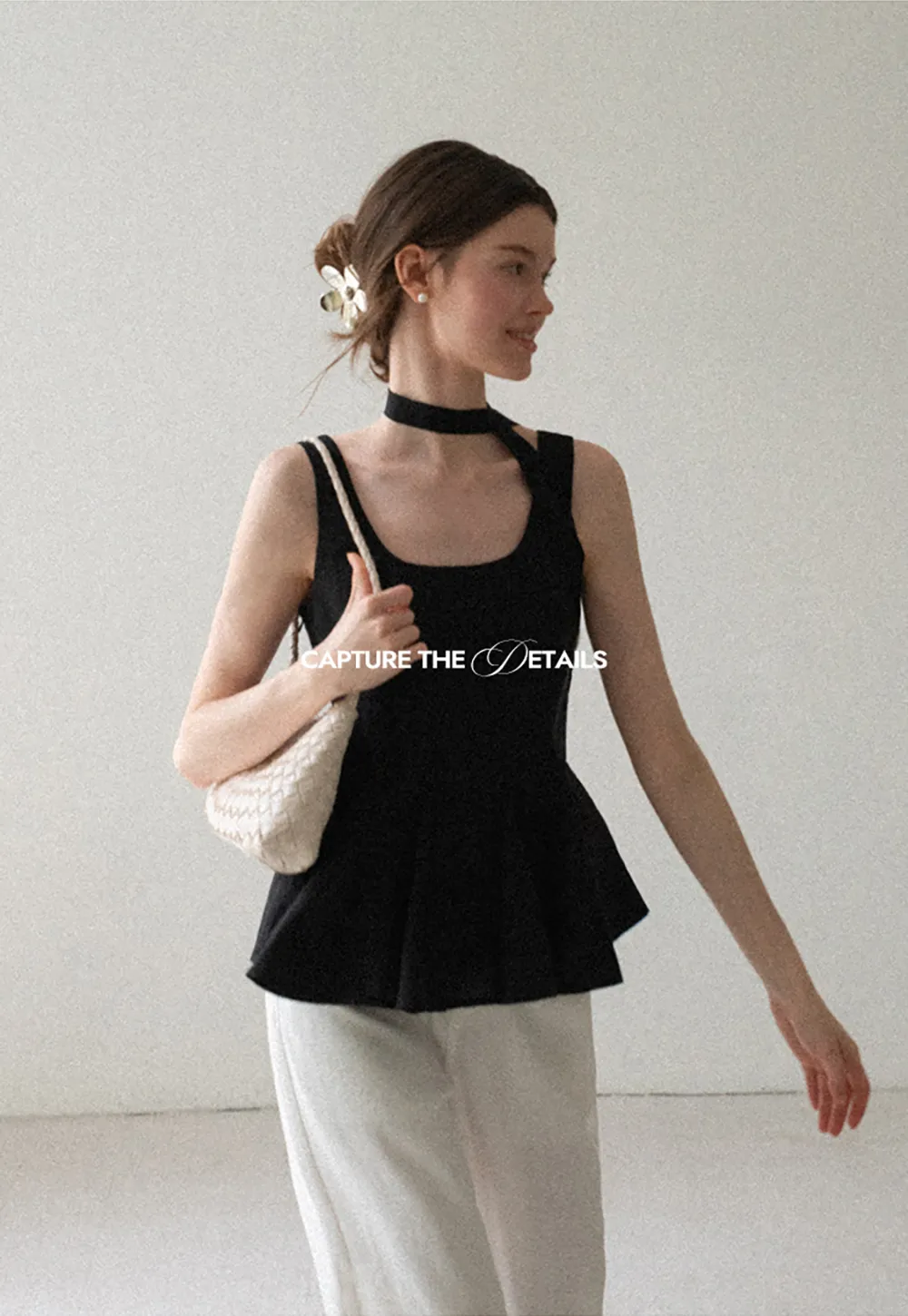 Choker Neckline Pleated Sleeveless Top