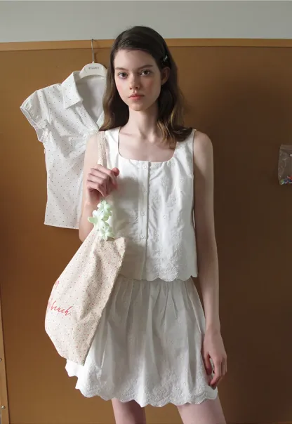 Scalloped Hem Sleeveless Top and Skirt Set