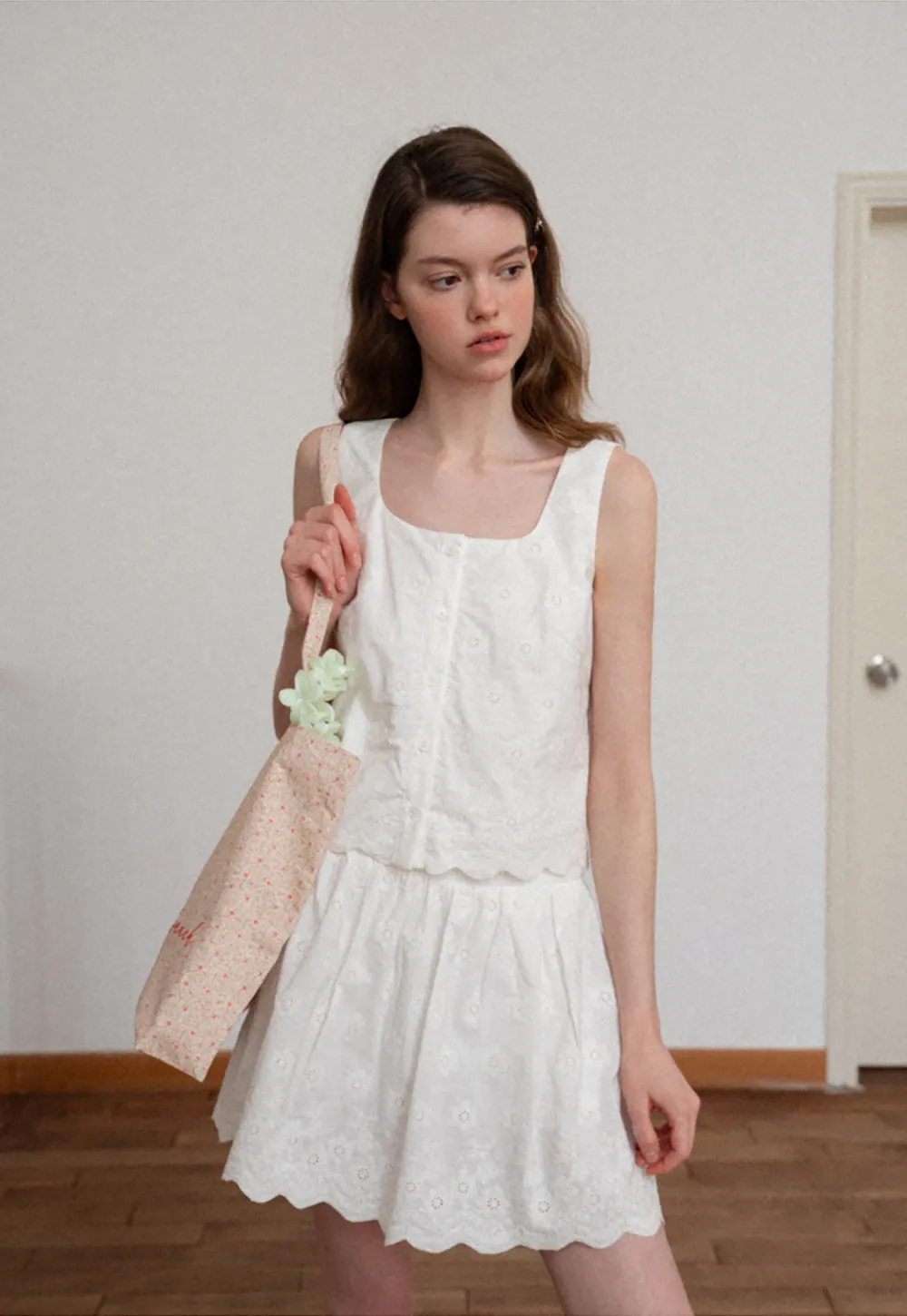 Scalloped Hem Sleeveless Top and Skirt Set