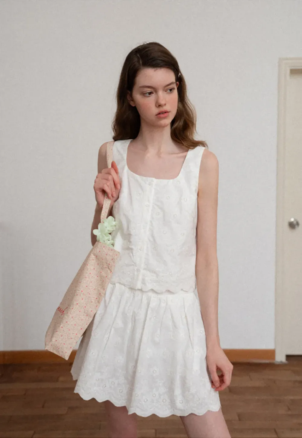 Scalloped Hem Sleeveless Top and Skirt Set