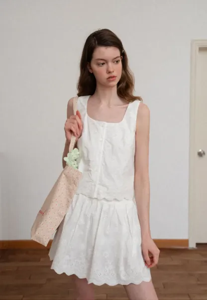 Scalloped Hem Sleeveless Top and Skirt Set