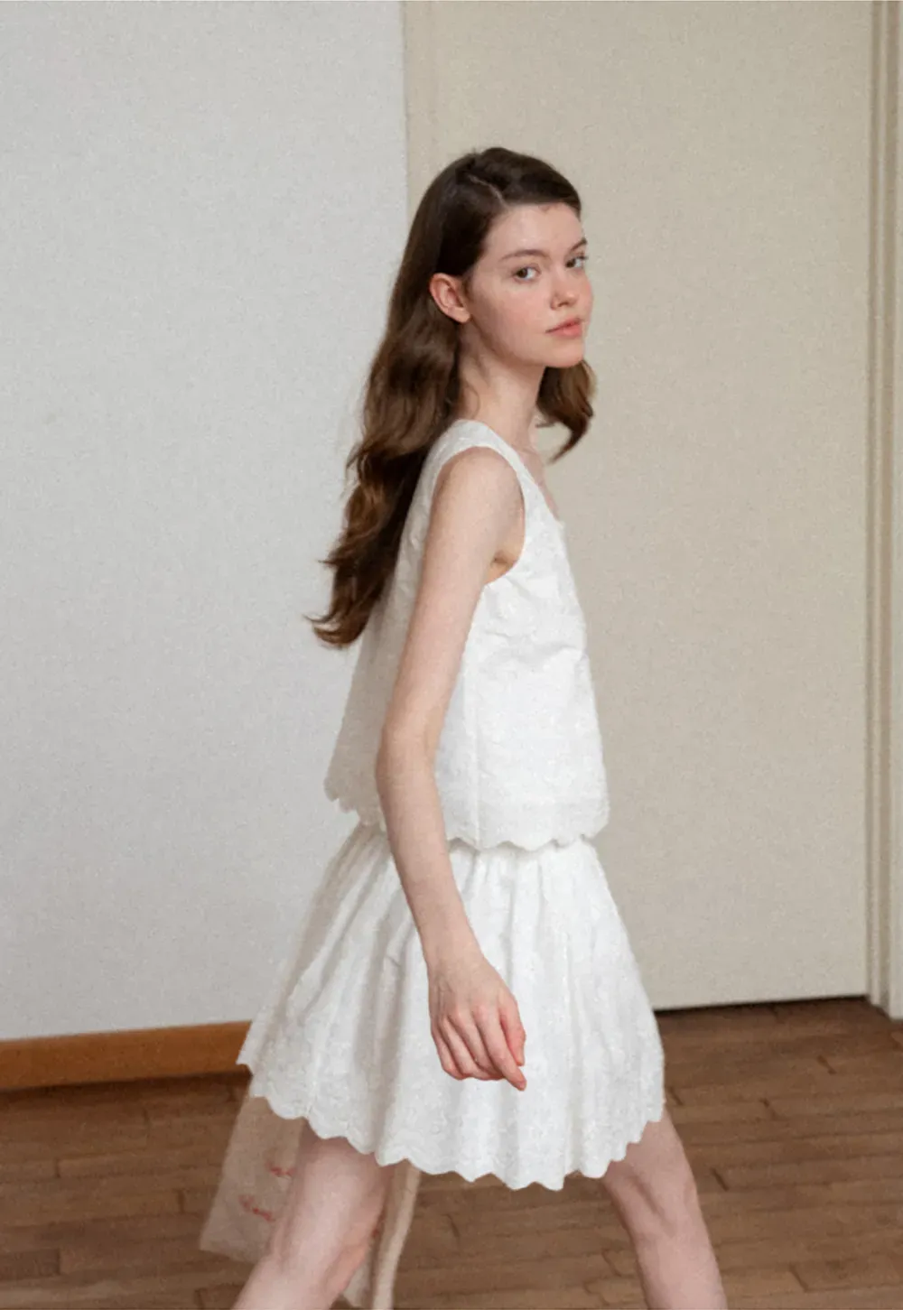 Scalloped Hem Sleeveless Top and Skirt Set