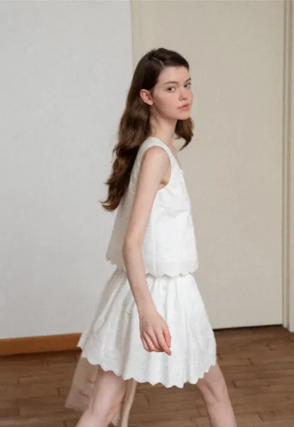 Scalloped Hem Sleeveless Top and Skirt Set