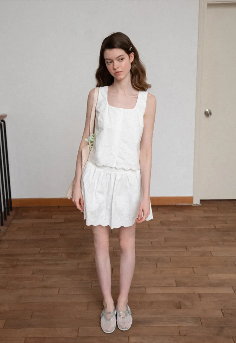 Scalloped Hem Sleeveless Top and Skirt Set