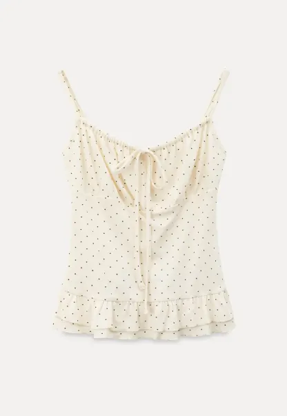 Polka Dot Drawstring Square Neck Tank Top
