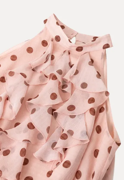 Ruffled Halter Neck Polka Dot Chiffon Tank Top