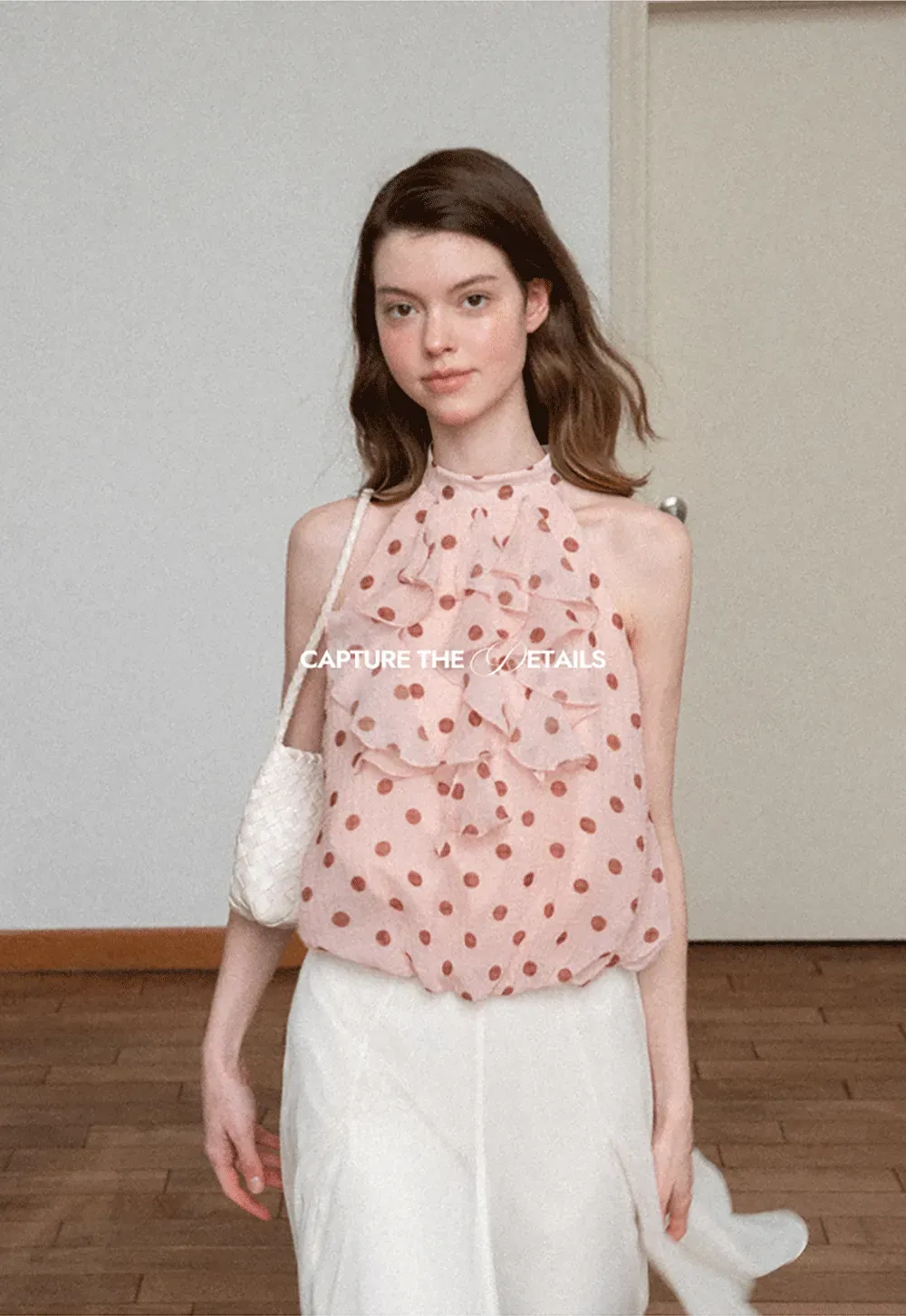 Ruffled Halter Neck Polka Dot Chiffon Tank Top