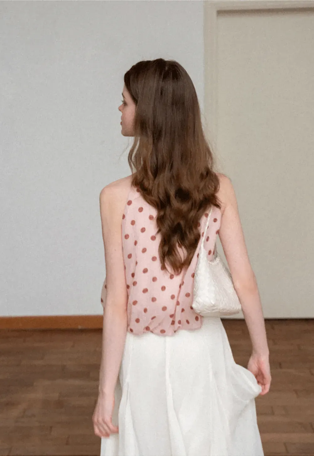 Ruffled Halter Neck Polka Dot Chiffon Tank Top