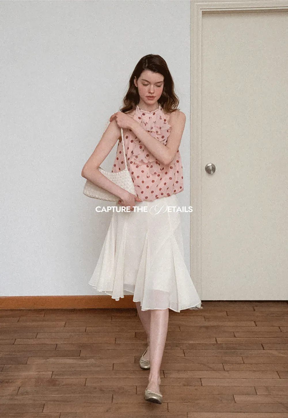 Ruffled Halter Neck Polka Dot Chiffon Tank Top