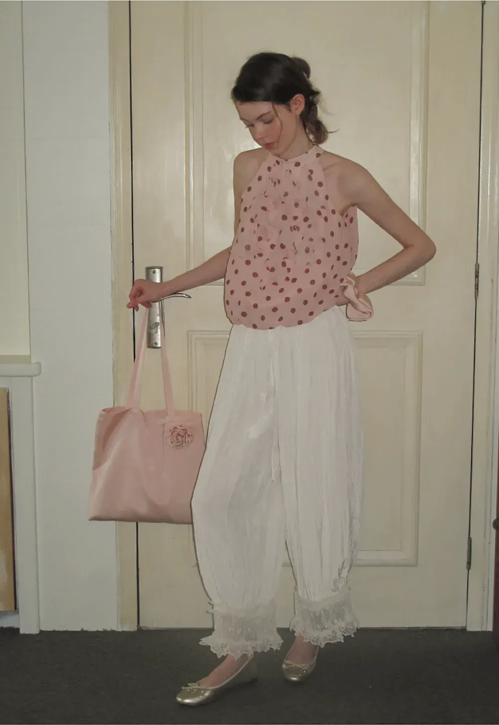 Ruffled Halter Neck Polka Dot Chiffon Tank Top