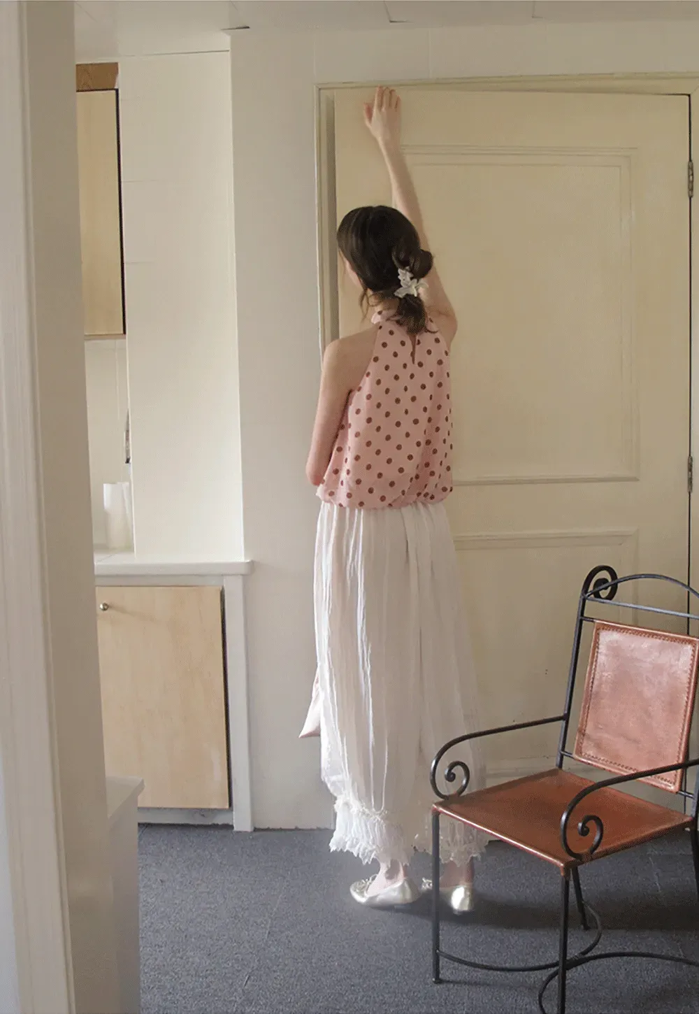 Ruffled Halter Neck Polka Dot Chiffon Tank Top