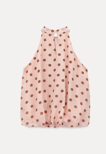 Ruffled Halter Neck Polka Dot Chiffon Tank Top