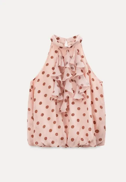 Ruffled Halter Neck Polka Dot Chiffon Tank Top