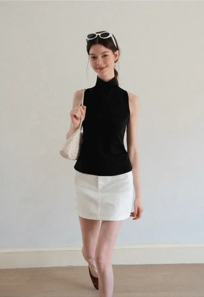 Back Cross Strap High Neck Sleeveless Top