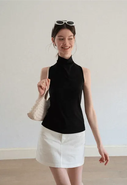 Back Cross Strap High Neck Sleeveless Top