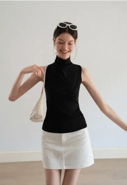 Back Cross Strap High Neck Sleeveless Top