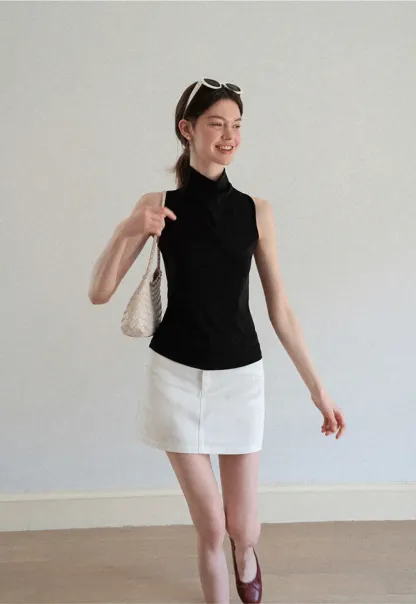 Back Cross Strap High Neck Sleeveless Top
