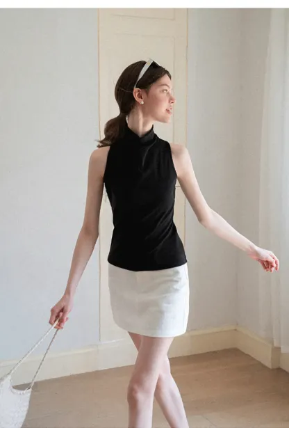 Back Cross Strap High Neck Sleeveless Top