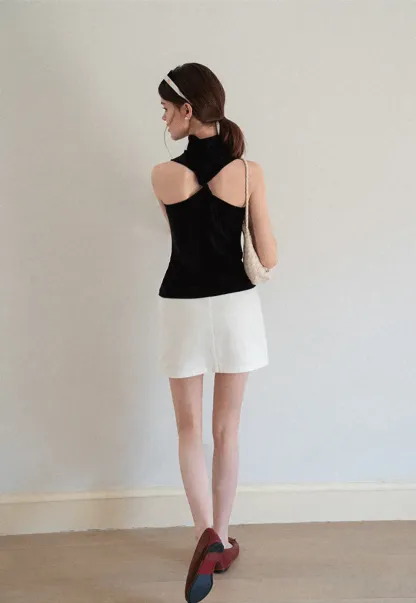 Back Cross Strap High Neck Sleeveless Top