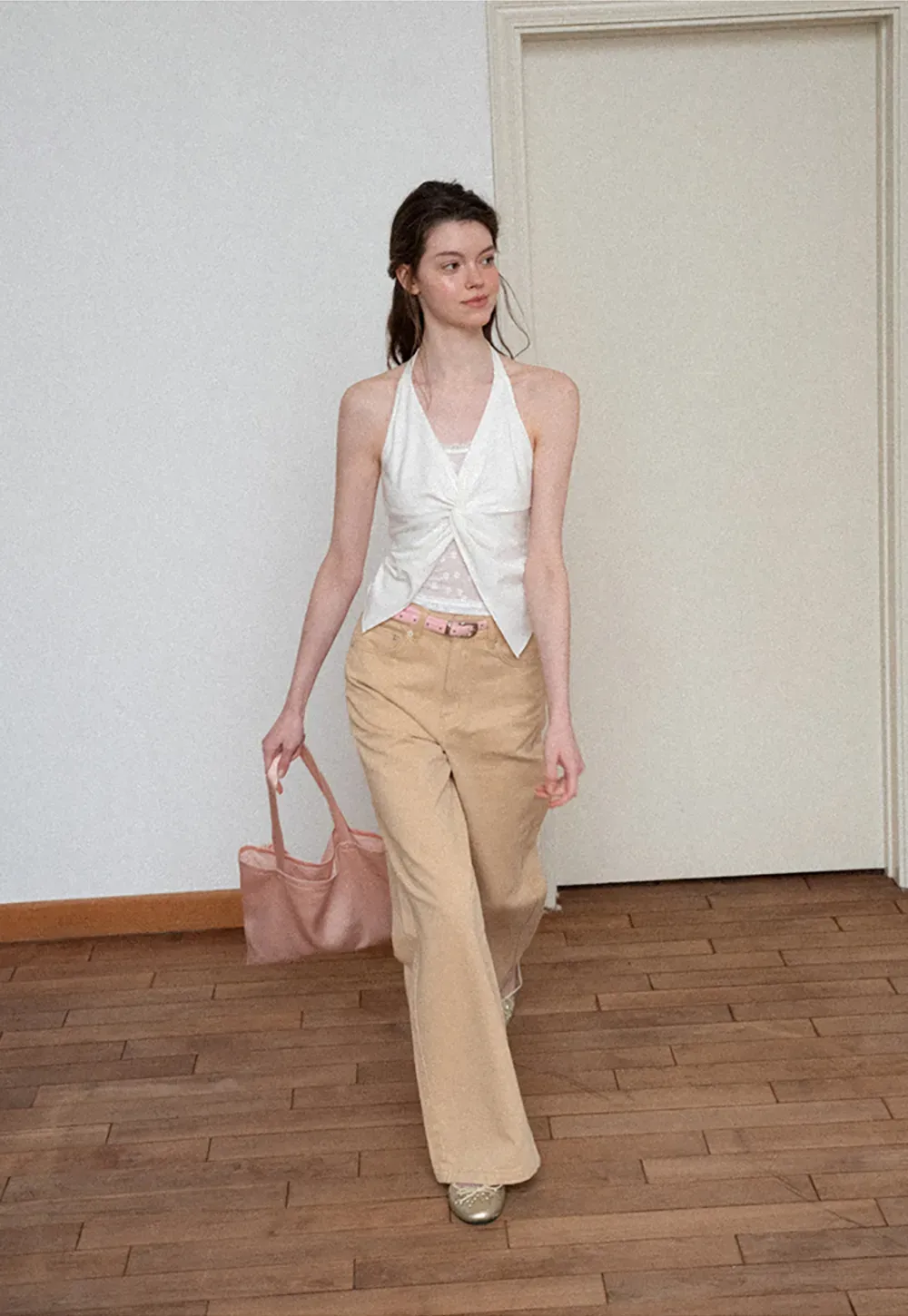 Twist Front Halter Neck Tank Top