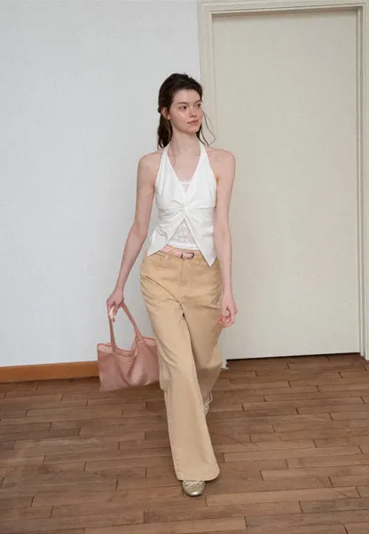 Twist Front Halter Neck Tank Top