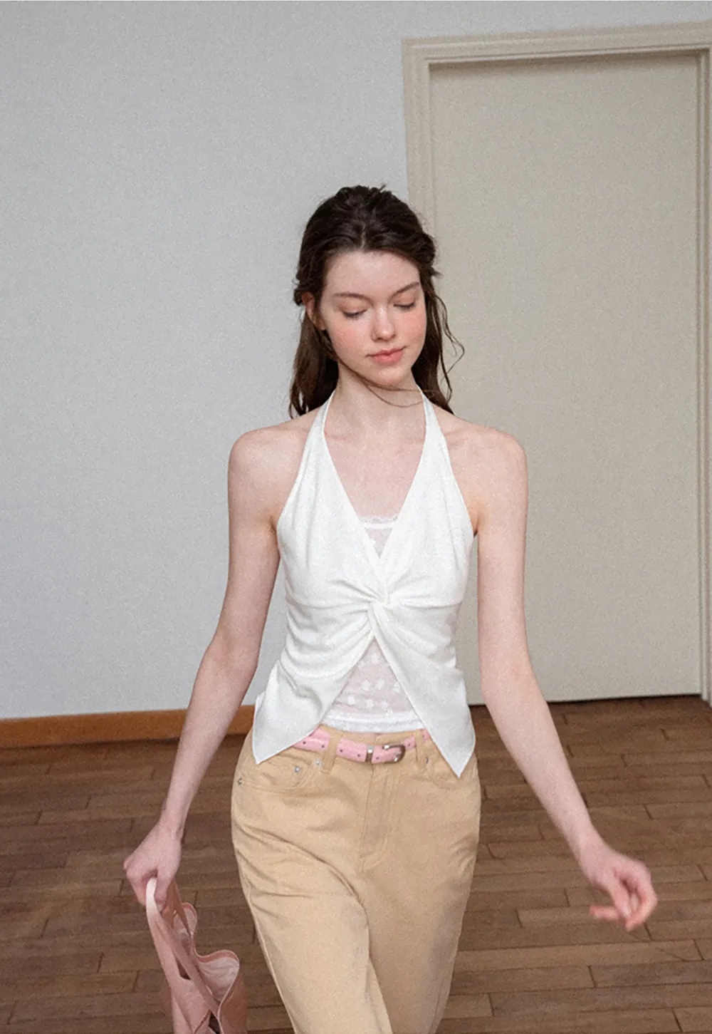 Twist Front Halter Neck Tank Top