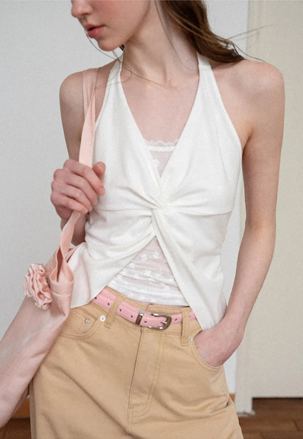 Twist Front Halter Neck Tank Top