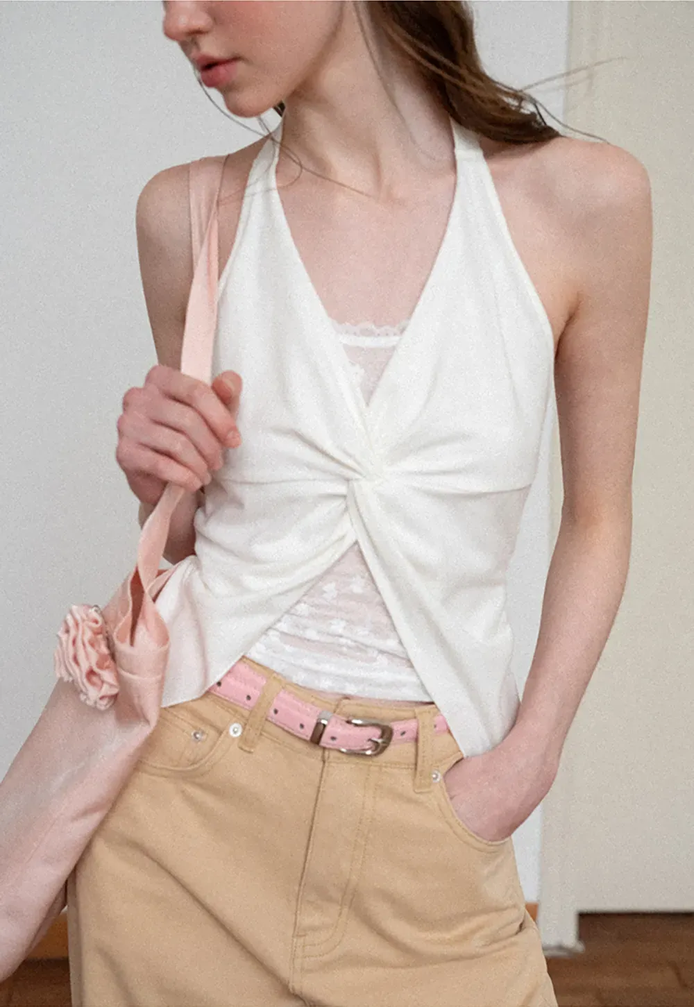 Twist Front Halter Neck Tank Top