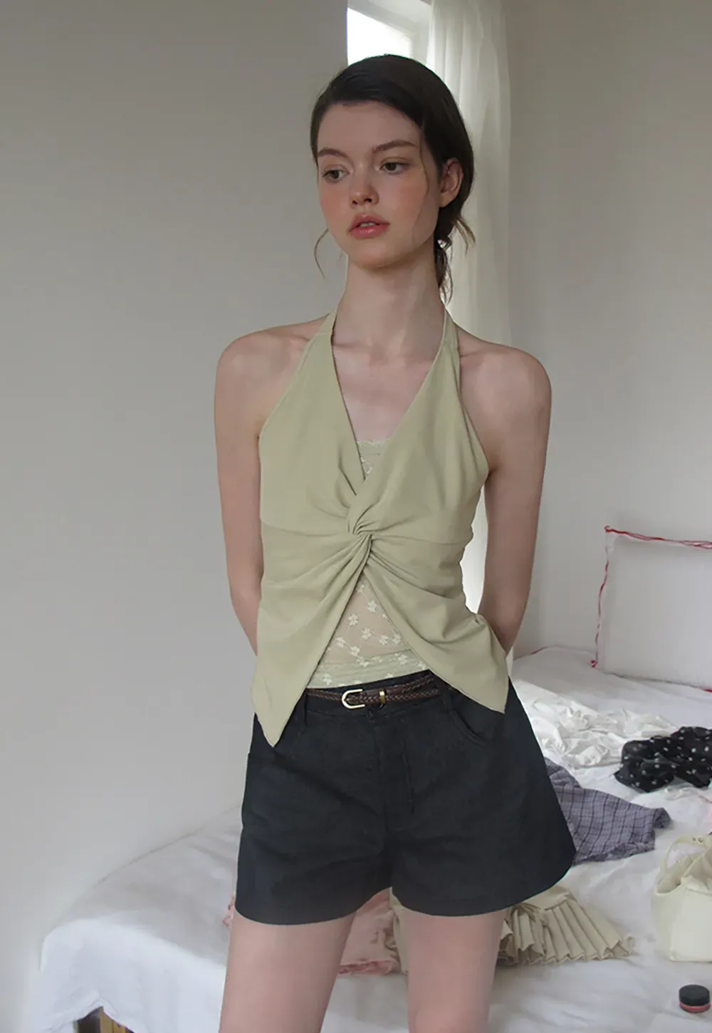 Twist Front Halter Neck Tank Top