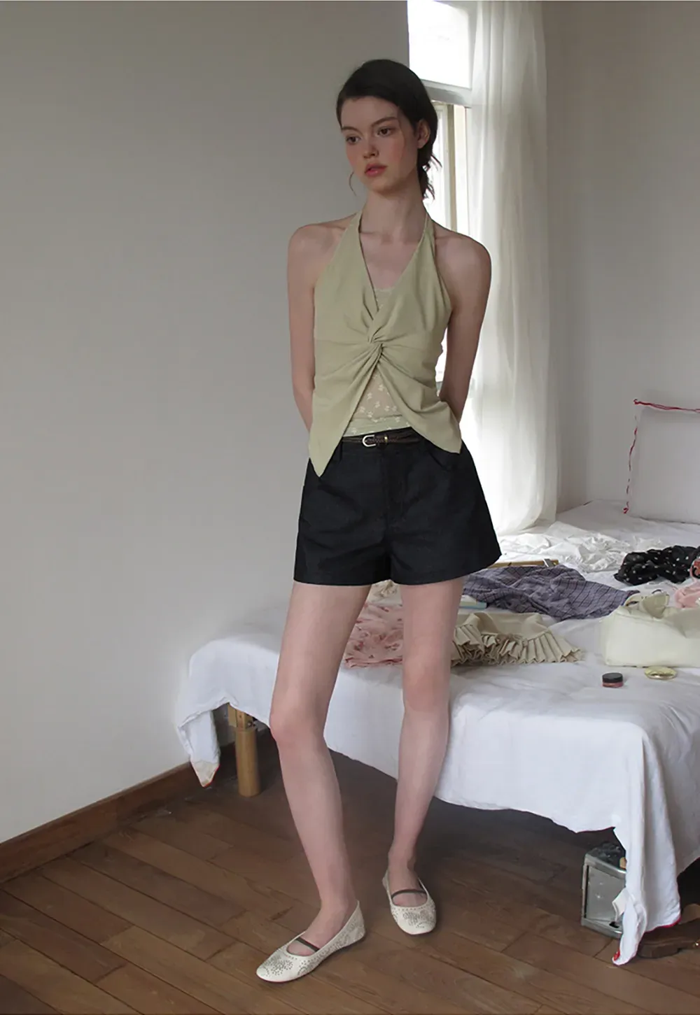 Twist Front Halter Neck Tank Top